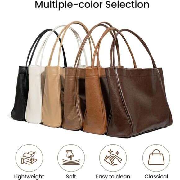 Tote Bag Coffe Color for Women 2 Pcs Large Casual Soft Vegan Leather For Women - Picture 6 of 6